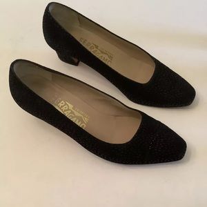 Salvatore Ferragamo Black Suede Pumps Heels Career Formal Gala Quiet Luxury